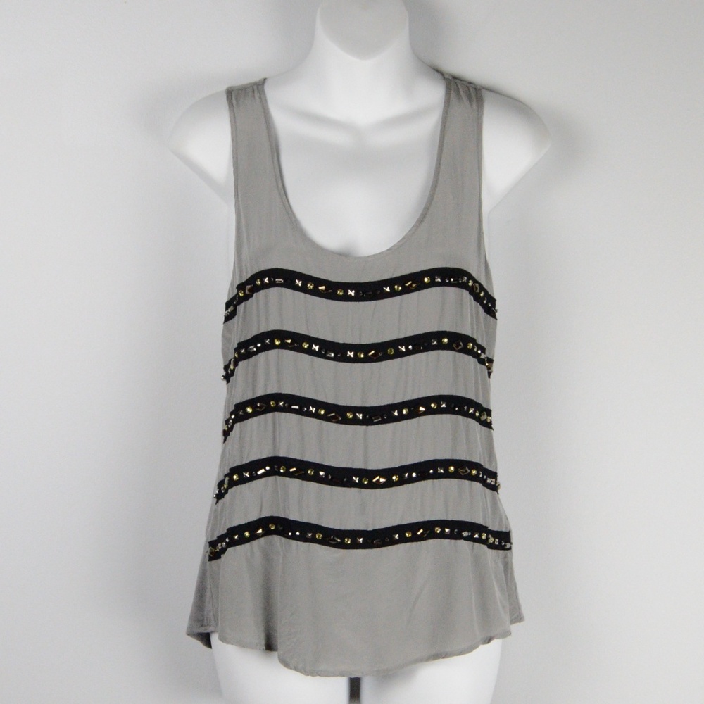Bebe Racerback Striped Jeweled Tank Top